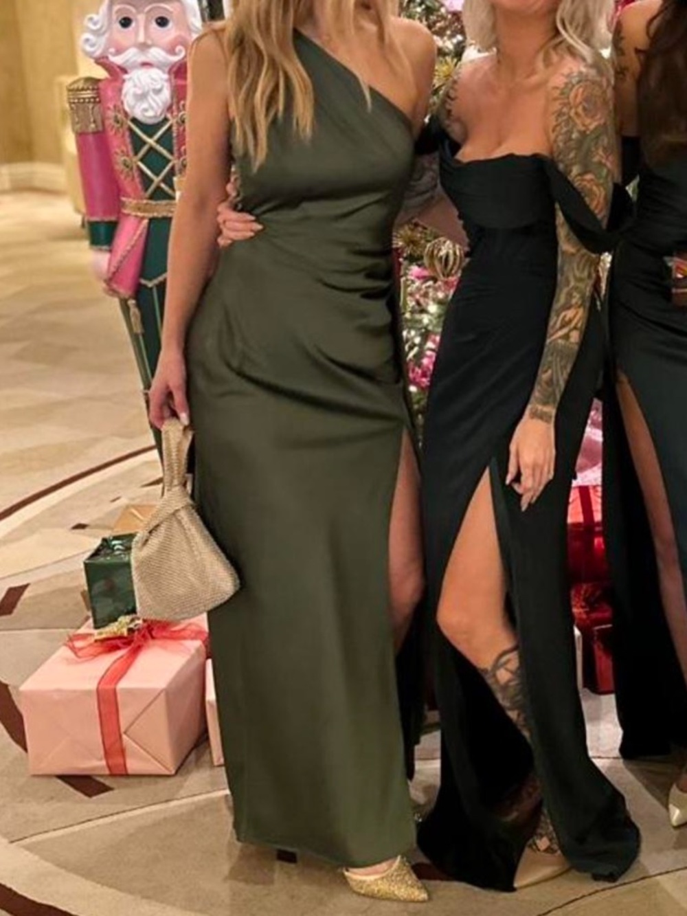 Signature Elegance Olive Green Satin One-Shoulder Maxi Dress - Picture 4 of 4